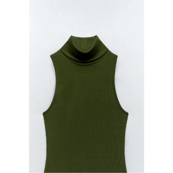 Zara Green Turtleneck Sleeveless Maxi Dress LARGE NWOT - Picture 8 of 9